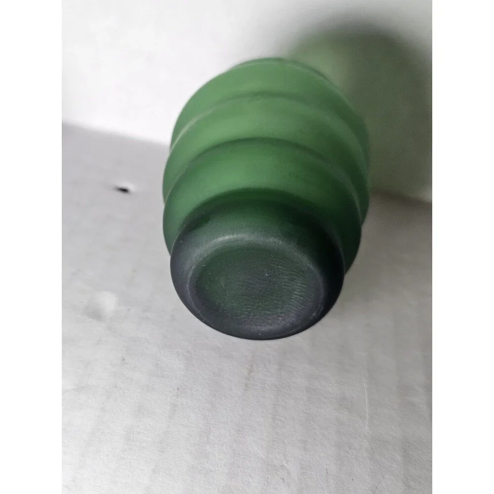 Set Of 2 Green Glass Apothecary Jars Ribbed Frosted